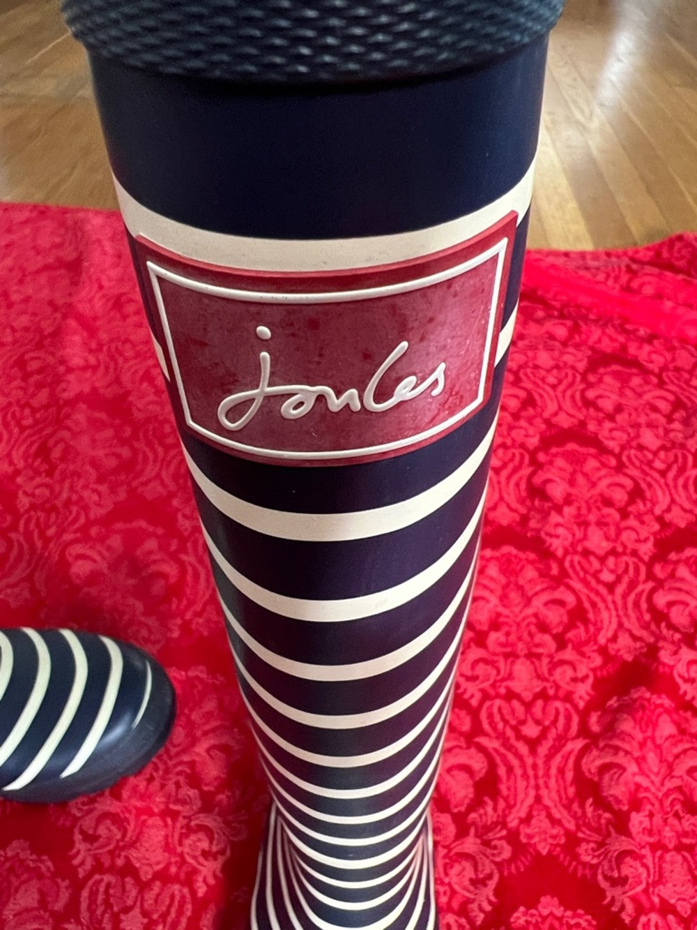 Joules Navy Cream Striped Tall Rain Boots Women’s US 8 UK 6 - Picture 8 of 10